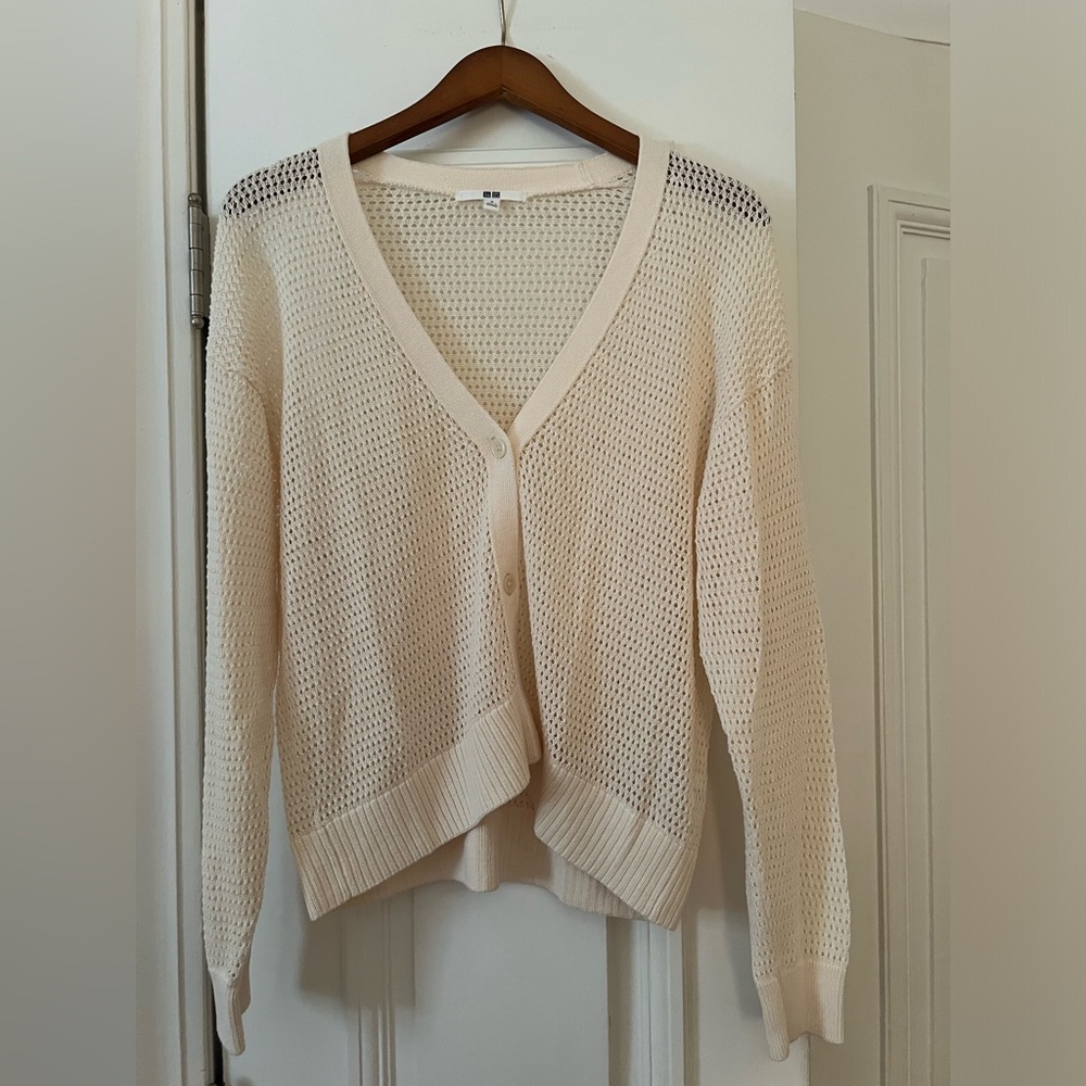 Uniqlo cotton open mesh cardigan, off white